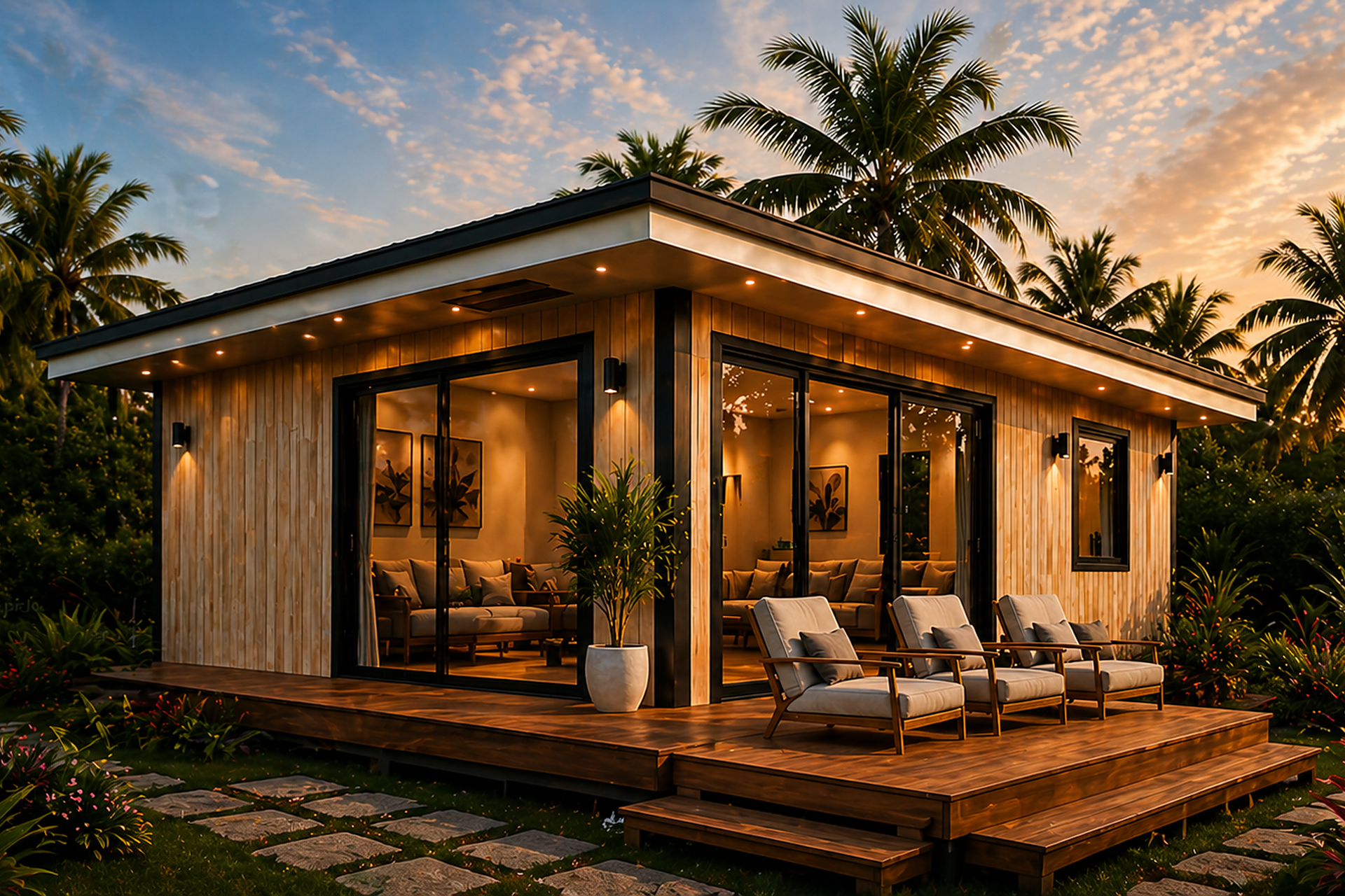 Maison modulaire MaisonKit en ossature métallique avec terrasse