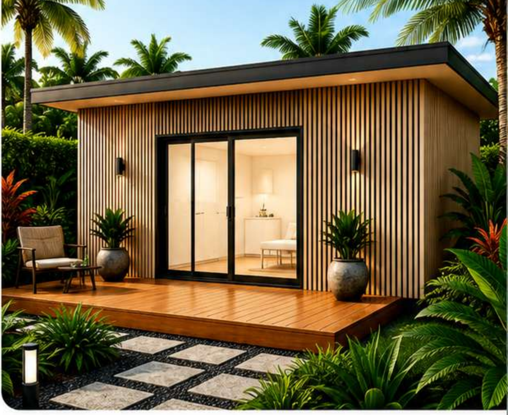 Extérieur du studio modulaire MaisonKit avec terrasse