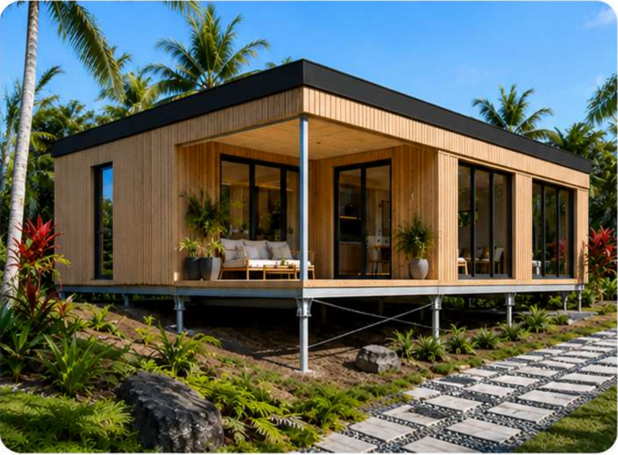 Fondations sur pieux pour maison modulaire MaisonKit