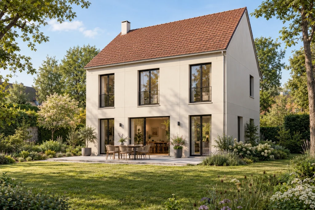 Jardin francilien, illustration conceptuelle de famille R+1