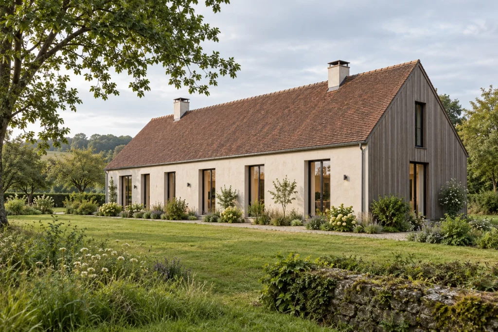 Longère normande, illustration conceptuelle de famille Plain-pied